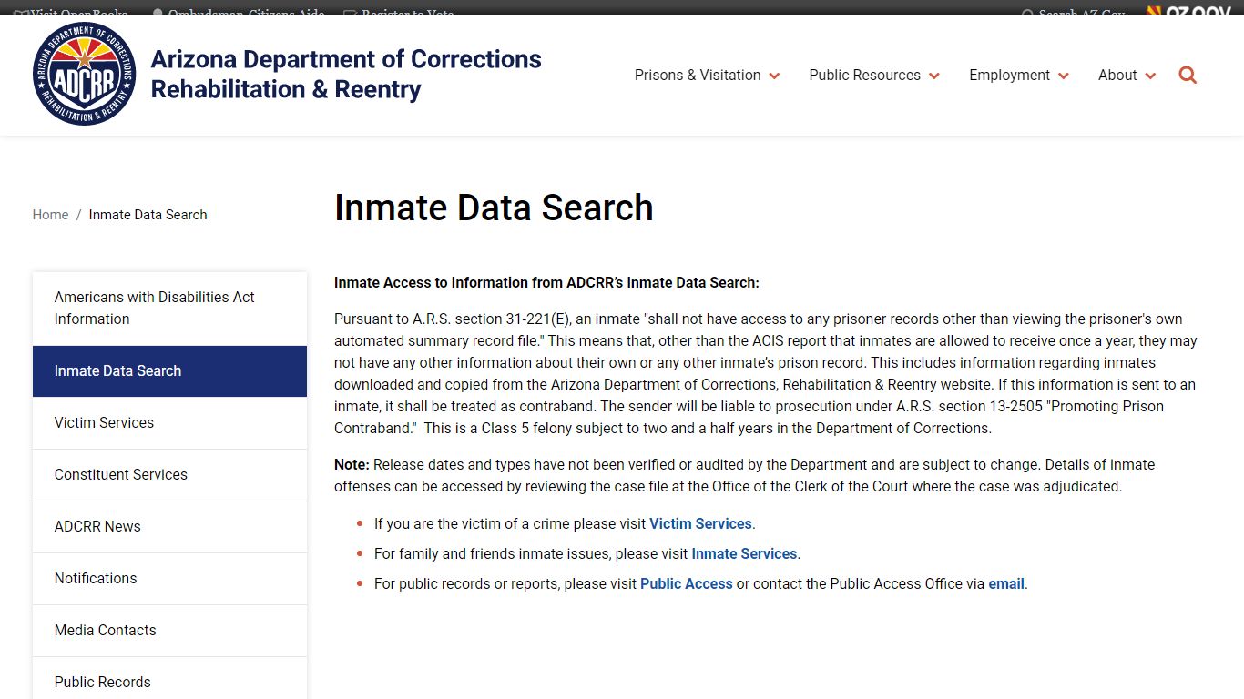 Inmate Data Search | Arizona Department of Corrections, Rehabilitation ...